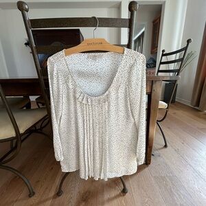 LOFT White Blouse with Black Micro Dot Print